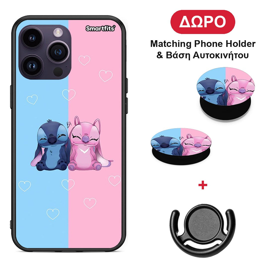 Stitch And Angel - iPhone 14 Pro θήκη + Δώρο Phone Holder & Βάση Αυτοκινήτου