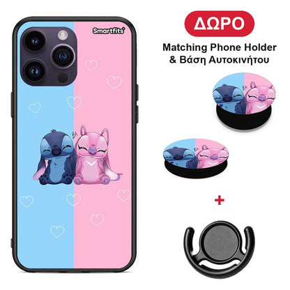 Stitch And Angel - iPhone 14 Pro θήκη + Δώρο Phone Holder & Βάση Αυτοκινήτου