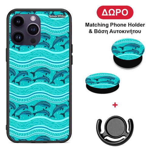 Swimming Dolphins - iPhone 14 Pro θήκη + Δώρο Phone Holder & Βάση Αυτοκινήτου