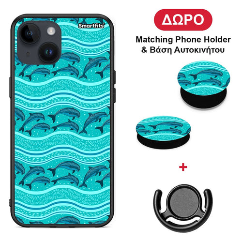Swimming Dolphins - iPhone 14 θήκη + Δώρο Phone Holder & Βάση Αυτοκινήτου