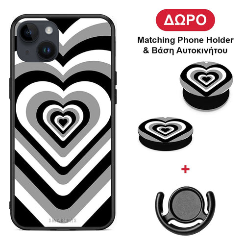 Black Hearts - iPhone 15 Plus θήκη + Δώρο Phone Holder & Βάση Αυτοκινήτου