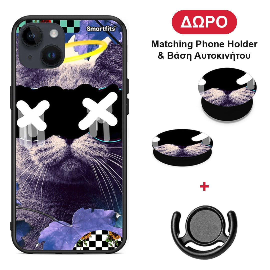 Cat Collage - iPhone 15 Plus θήκη + Δώρο Phone Holder & Βάση Αυτοκινήτου