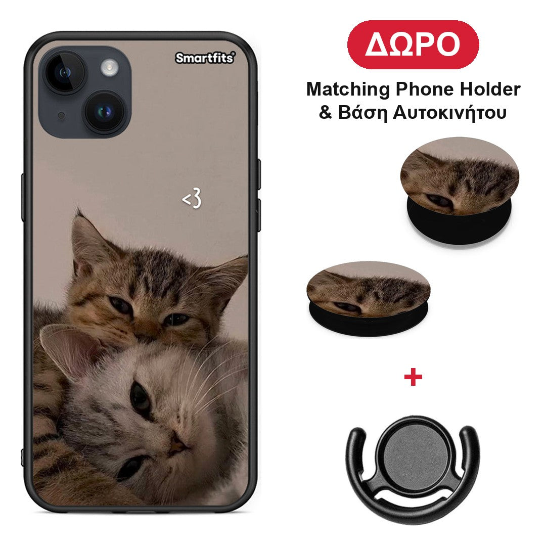 Cats In Love - iPhone 15 Plus θήκη + Δώρο Phone Holder & Βάση Αυτοκινήτου