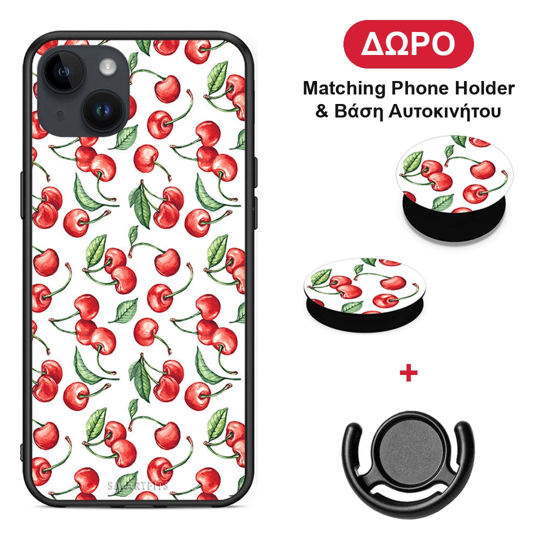 Cherry Summer - iPhone 15 Plus θήκη + Δώρο Phone Holder & Βάση Αυτοκινήτου