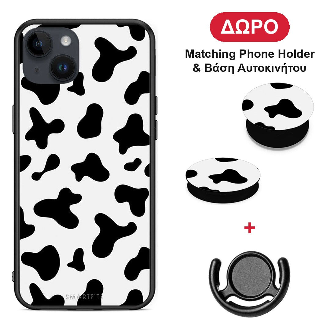 Cow Print - iPhone 15 Plus θήκη + Δώρο Phone Holder & Βάση Αυτοκινήτου