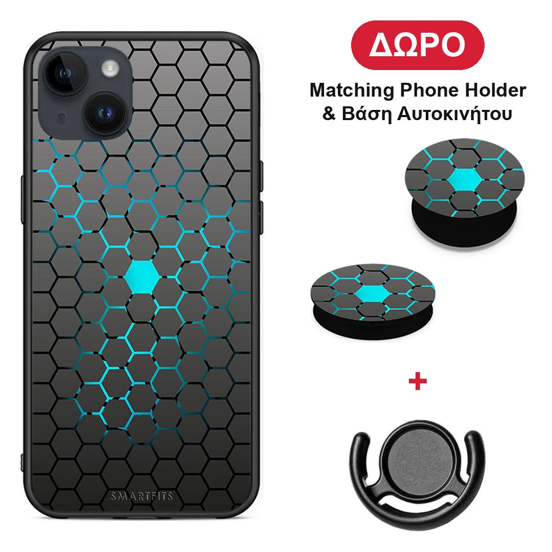 Geometric Hexagonal - iPhone 15 Plus θήκη + Δώρο Phone Holder & Βάση Αυτοκινήτου
