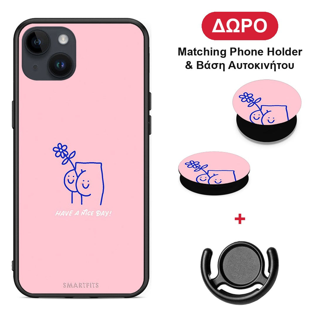 Nice Day - iPhone 15 Plus θήκη + Δώρο Phone Holder & Βάση Αυτοκινήτου