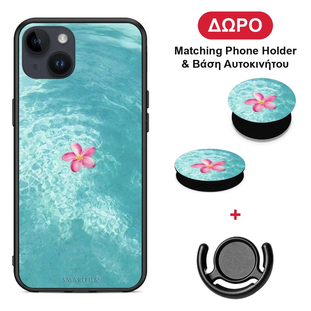 Water Flower - iPhone 15 Plus θήκη + Δώρο Phone Holder & Βάση Αυτοκινήτου