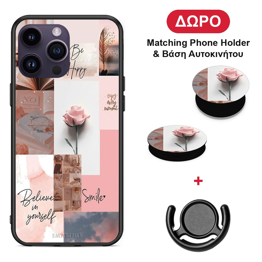 Aesthetic Collage - iPhone 15 Pro θήκη + Δώρο Phone Holder & Βάση Αυτοκινήτου