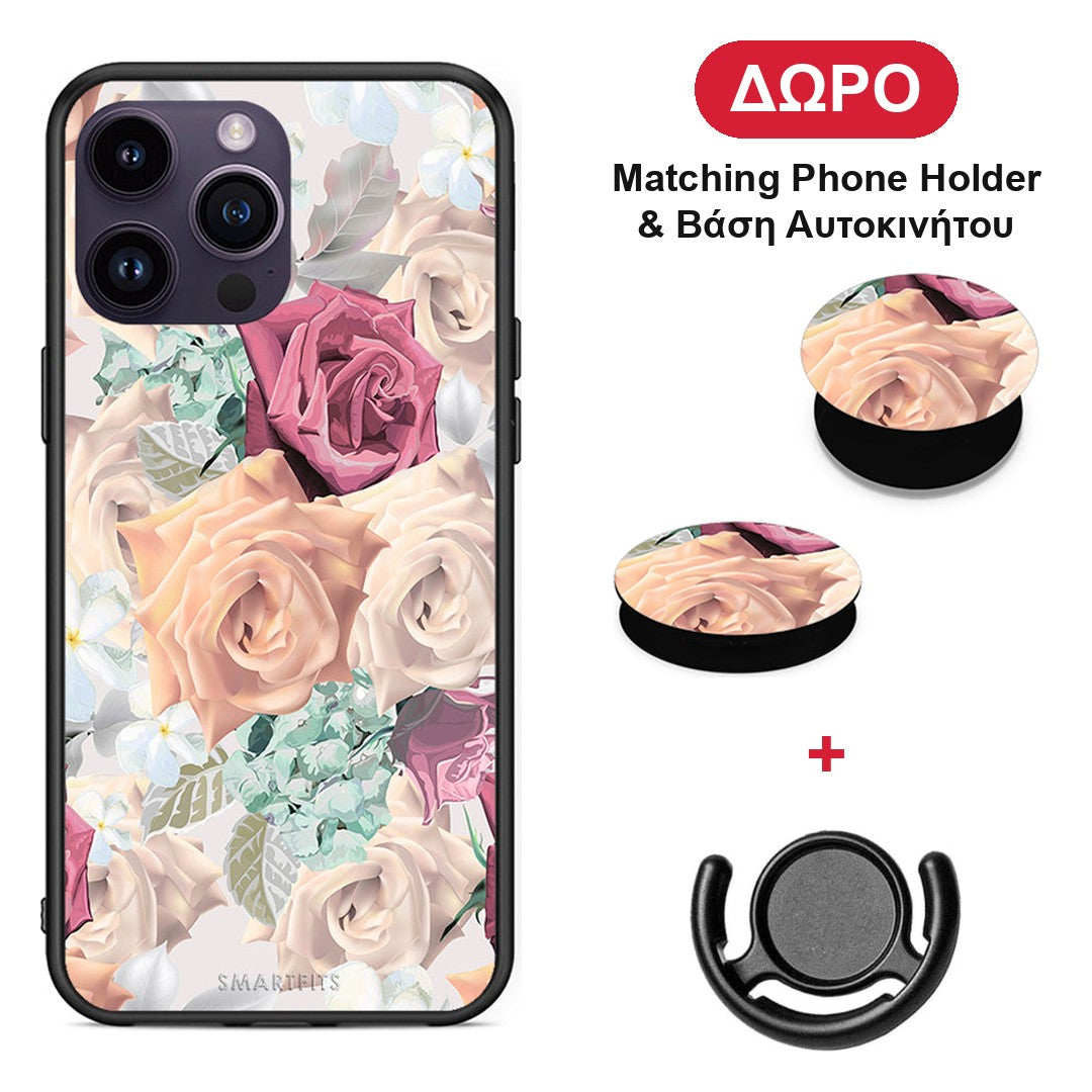 Floral Bouquet - iPhone 15 Pro θήκη + Δώρο Phone Holder & Βάση Αυτοκινήτου