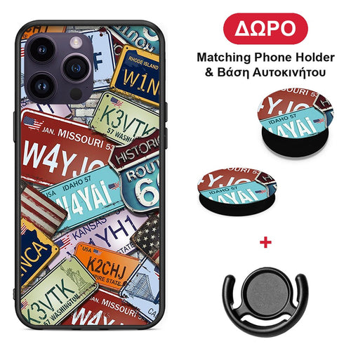 Car Plates - iPhone 15 Pro θήκη + Δώρο Phone Holder & Βάση Αυτοκινήτου