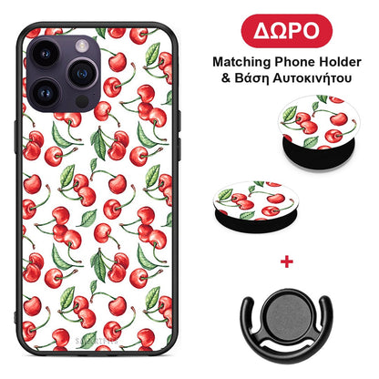 Cherry Summer - iPhone 15 Pro θήκη + Δώρο Phone Holder & Βάση Αυτοκινήτου