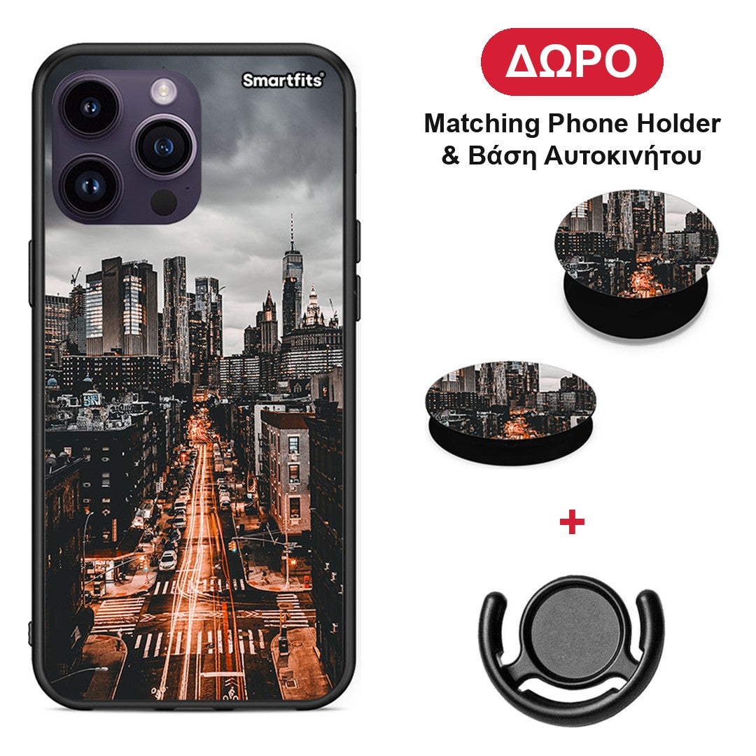 City Lights - iPhone 15 Pro θήκη + Δώρο Phone Holder & Βάση Αυτοκινήτου