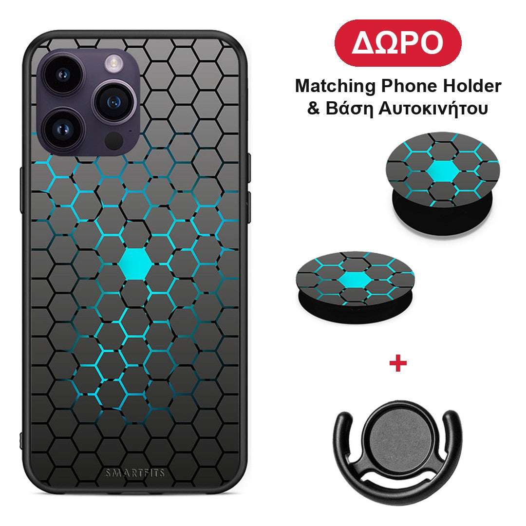 Geometric Hexagonal - iPhone 15 Pro θήκη + Δώρο Phone Holder & Βάση Αυτοκινήτου