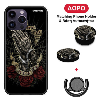 Judge By God - iPhone 15 Pro θήκη + Δώρο Phone Holder & Βάση Αυτοκινήτου