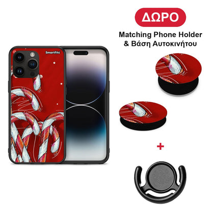 Candy Cane - iPhone 15 Pro Max θήκη + Δώρο Phone Holder & Βάση Αυτοκινήτου