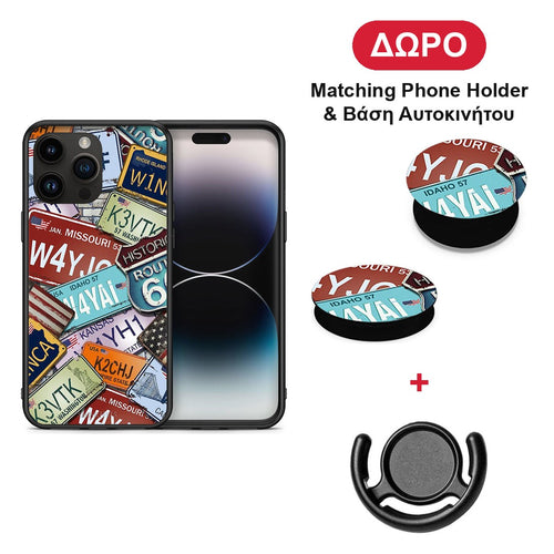 Car Plates - iPhone 15 Pro Max θήκη + Δώρο Phone Holder & Βάση Αυτοκινήτου