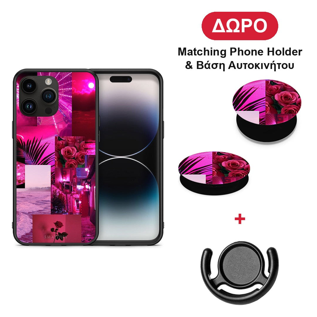 Collage Red Roses - iPhone 15 Pro Max θήκη + Δώρο Phone Holder & Βάση Αυτοκινήτου