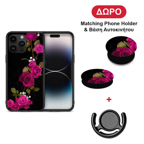 Flower Red Roses - iPhone 15 Pro Max θήκη + Δώρο Phone Holder & Βάση Αυτοκινήτου