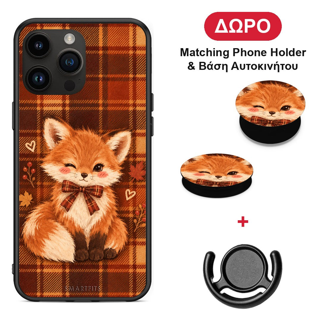 Fox on Autumn Tartan - iPhone 15 Pro Max θήκη + Δώρο Phone Holder & Βάση Αυτοκινήτου