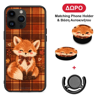 Fox on Autumn Tartan - iPhone 15 Pro Max θήκη + Δώρο Phone Holder & Βάση Αυτοκινήτου