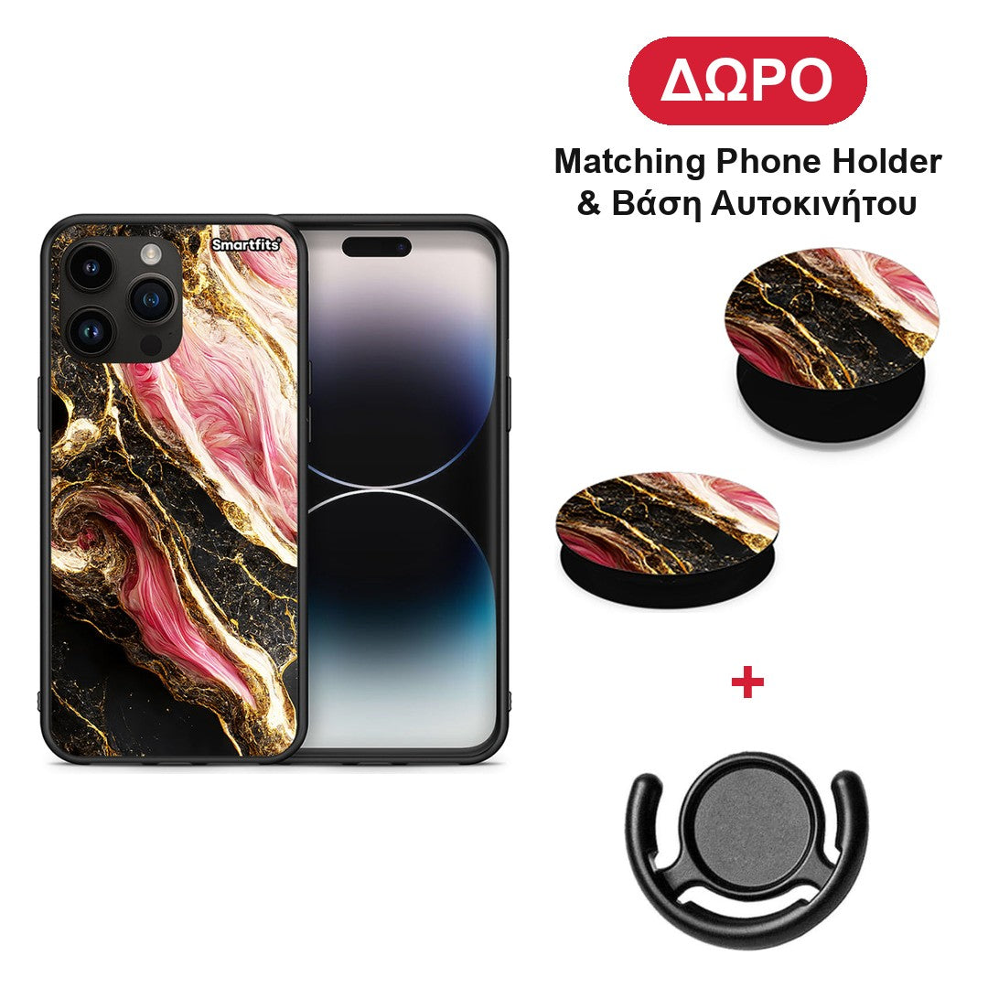 Glamorous Pink Marble - iPhone 15 Pro Max θήκη + Δώρο Phone Holder & Βάση Αυτοκινήτου