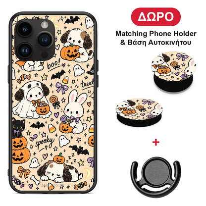 Halloween Puppies and Friends on Cream - iPhone 15 Pro Max θήκη + Δώρο Phone Holder & Βάση Αυτοκινήτου