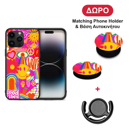 Hippie Love - iPhone 15 Pro Max θήκη + Δώρο Phone Holder & Βάση Αυτοκινήτου