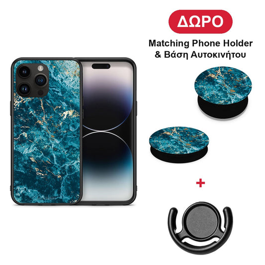 Marble Blue - iPhone 15 Pro Max θήκη + Δώρο Phone Holder & Βάση Αυτοκινήτου