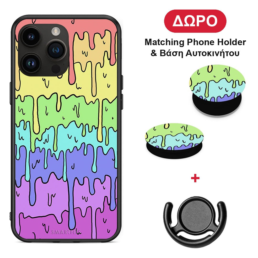 Melting Rainbow - iPhone 15 Pro Max θήκη + Δώρο Phone Holder & Βάση Αυτοκινήτου