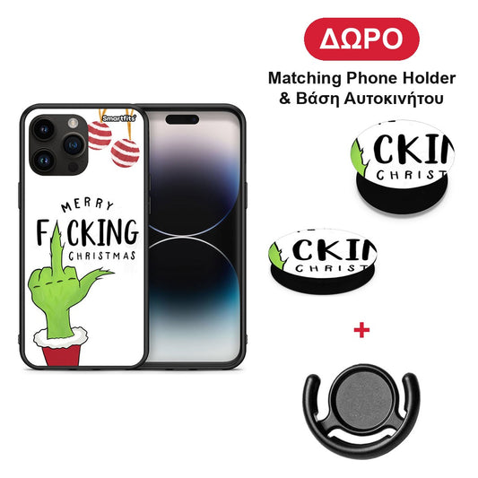 Merry F Xmas - iPhone 15 Pro Max θήκη + Δώρο Phone Holder & Βάση Αυτοκινήτου