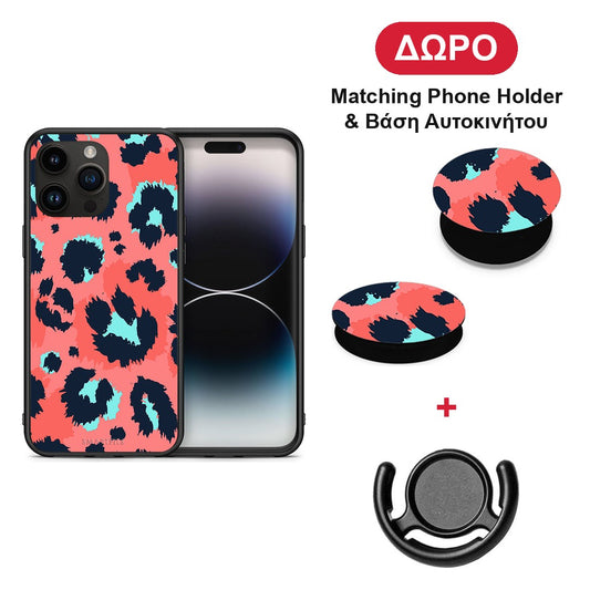Animal Pink Leopard - iPhone 15 Pro Max θήκη + Δώρο Phone Holder & Βάση Αυτοκινήτου