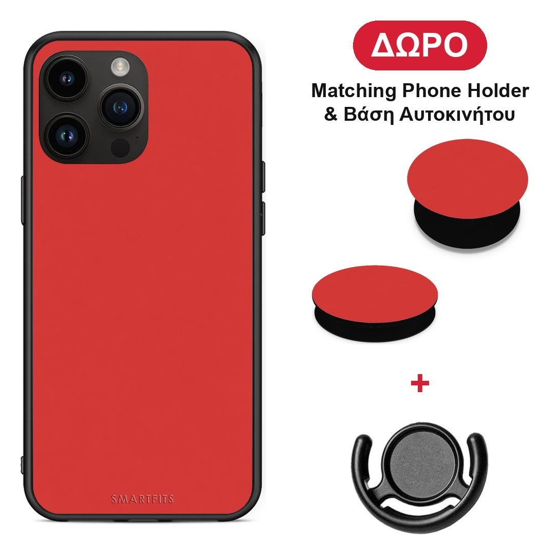 Poppy Red - iPhone 15 Pro Max θήκη + Δώρο Phone Holder & Βάση Αυτοκινήτου