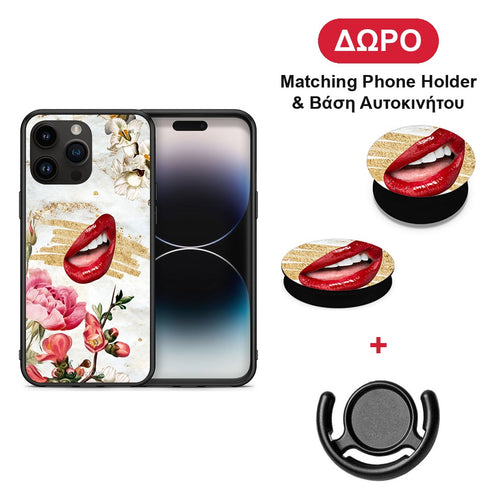 Red Lips - iPhone 15 Pro Max θήκη + Δώρο Phone Holder & Βάση Αυτοκινήτου
