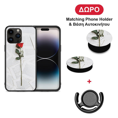Red Rose - iPhone 15 Pro Max θήκη + Δώρο Phone Holder & Βάση Αυτοκινήτου