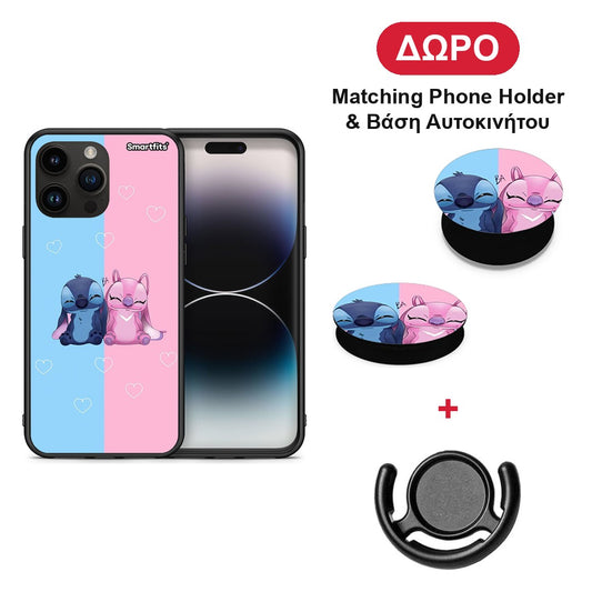 Stitch And Angel - iPhone 15 Pro Max θήκη + Δώρο Phone Holder & Βάση Αυτοκινήτου