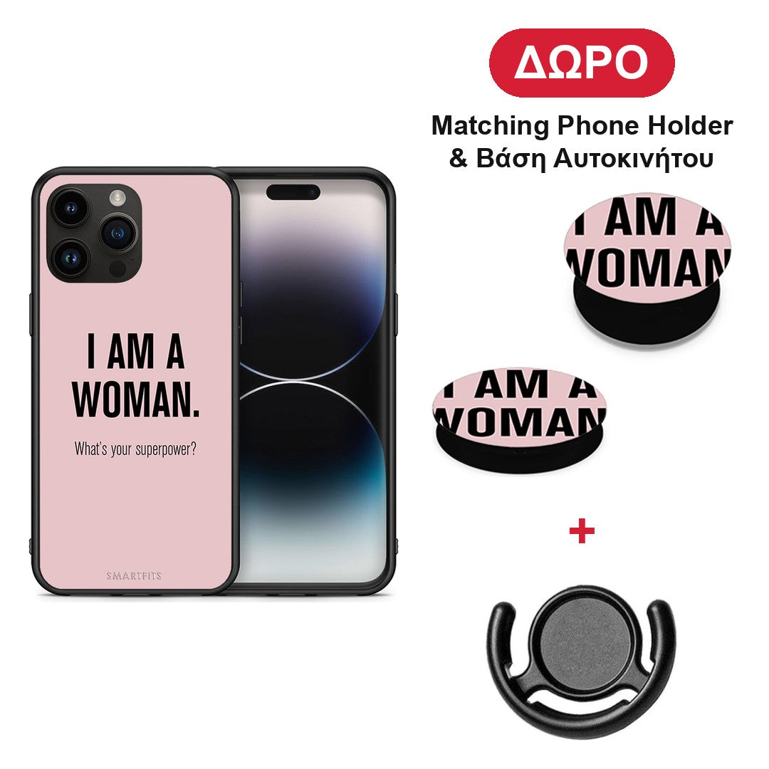 Superpower Woman - iPhone 15 Pro Max θήκη + Δώρο Phone Holder & Βάση Αυτοκινήτου