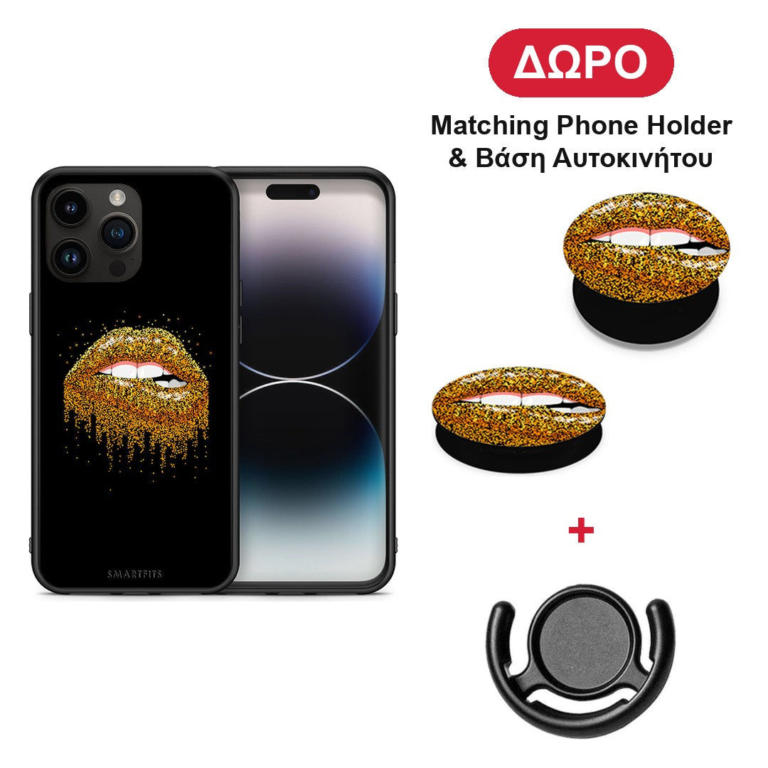 Valentine Golden - iPhone 15 Pro Max θήκη + Δώρο Phone Holder & Βάση Αυτοκινήτου
