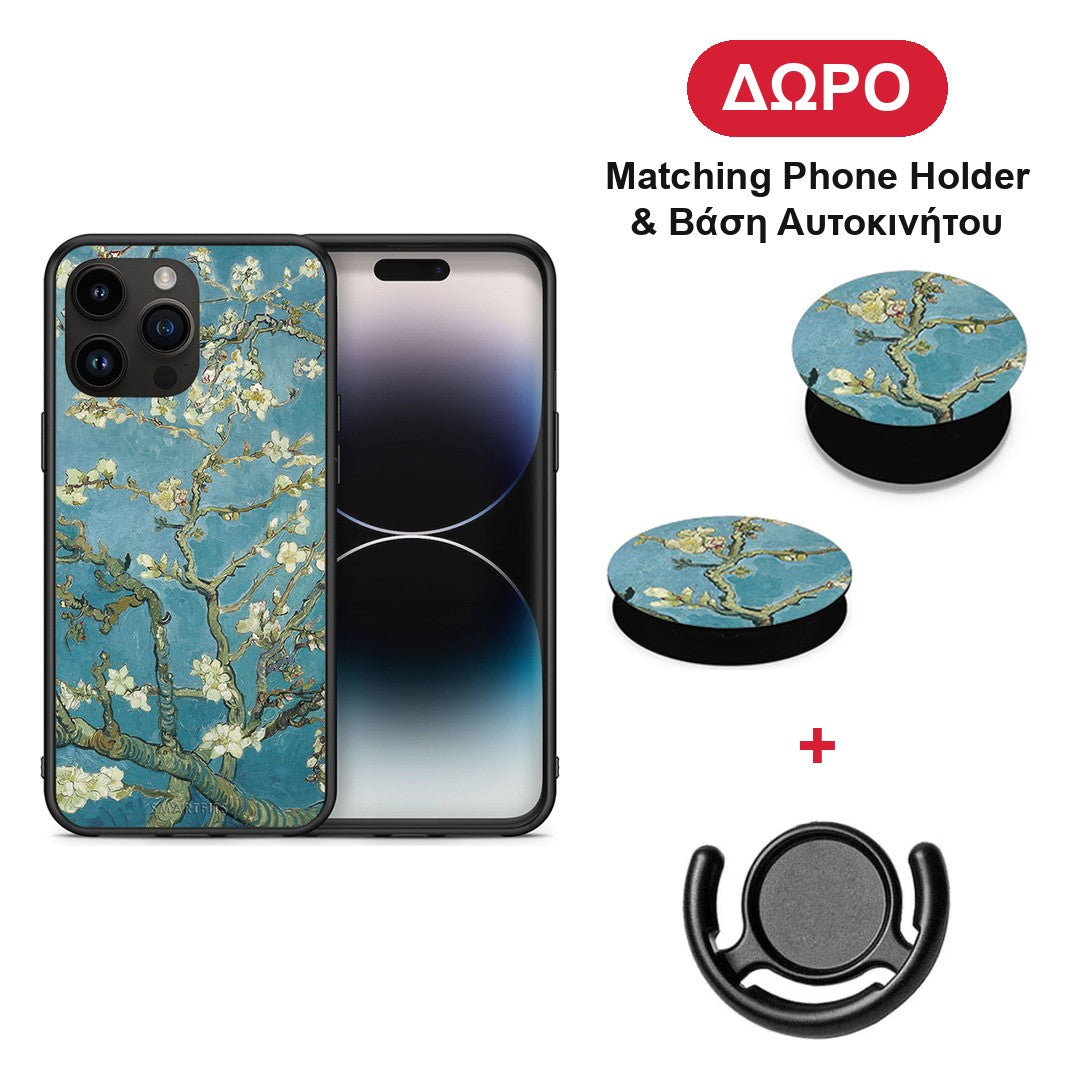 White Blossoms - iPhone 15 Pro Max θήκη + Δώρο Phone Holder & Βάση Αυτοκινήτου