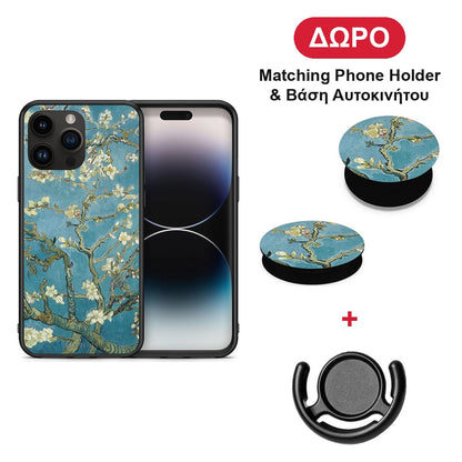 White Blossoms - iPhone 15 Pro Max θήκη + Δώρο Phone Holder & Βάση Αυτοκινήτου