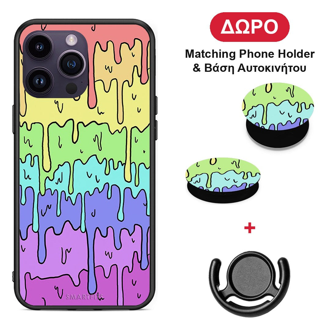 Melting Rainbow - iPhone 15 Pro θήκη + Δώρο Phone Holder & Βάση Αυτοκινήτου
