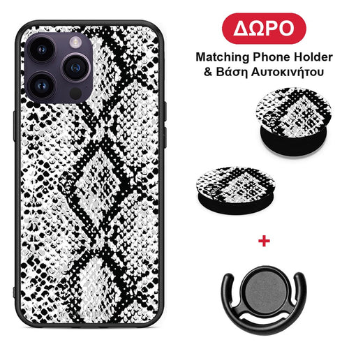 Animal White Snake - iPhone 15 Pro θήκη + Δώρο Phone Holder & Βάση Αυτοκινήτου