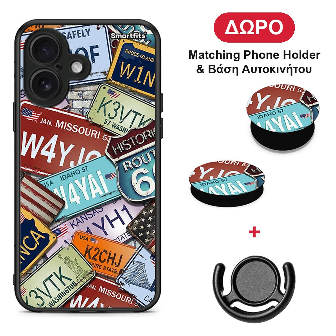 Car Plates - iPhone 16 θήκη + Δώρο Phone Holder & Βάση Αυτοκινήτου
