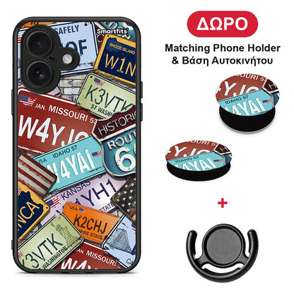 Car Plates - iPhone 16 θήκη + Δώρο Phone Holder & Βάση Αυτοκινήτου