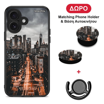 City Lights - iPhone 16 θήκη + Δώρο Phone Holder & Βάση Αυτοκινήτου