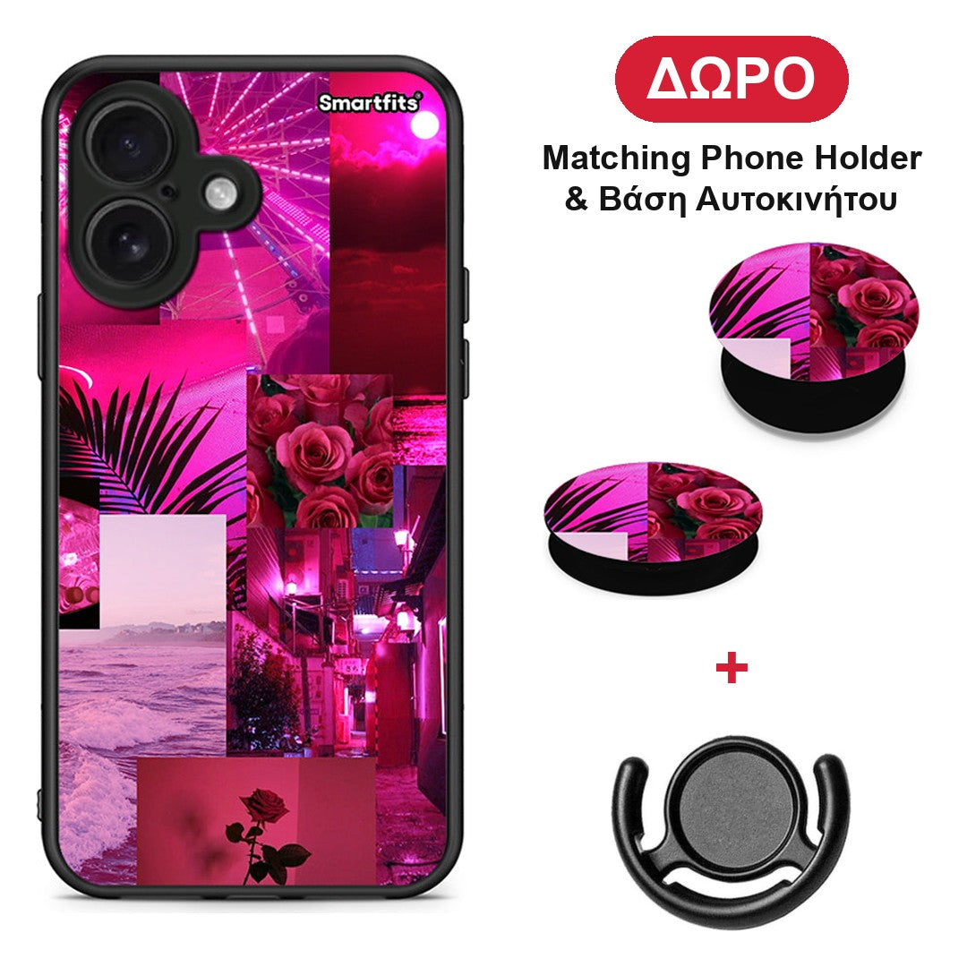 Collage Red Roses - iPhone 16 θήκη + Δώρο Phone Holder & Βάση Αυτοκινήτου