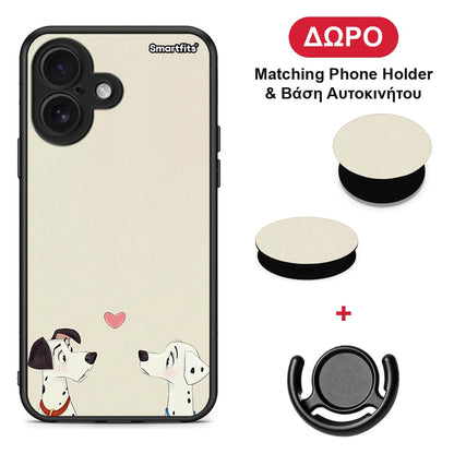 Dalmatians Love - iPhone 16 θήκη + Δώρο Phone Holder & Βάση Αυτοκινήτου