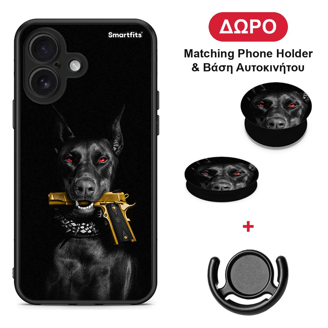 Golden Gun - iPhone 16 θήκη + Δώρο Phone Holder & Βάση Αυτοκινήτου