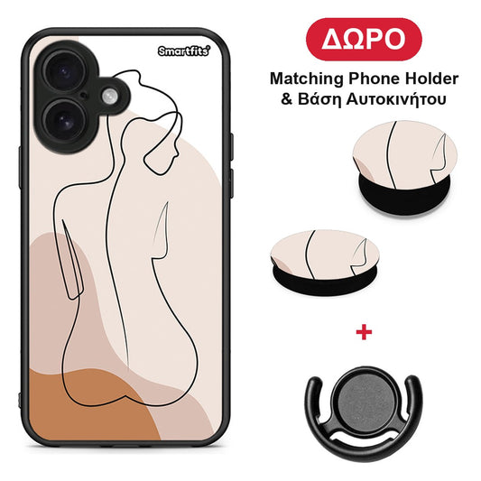 LineArt Woman - iPhone 16 θήκη + Δώρο Phone Holder & Βάση Αυτοκινήτου