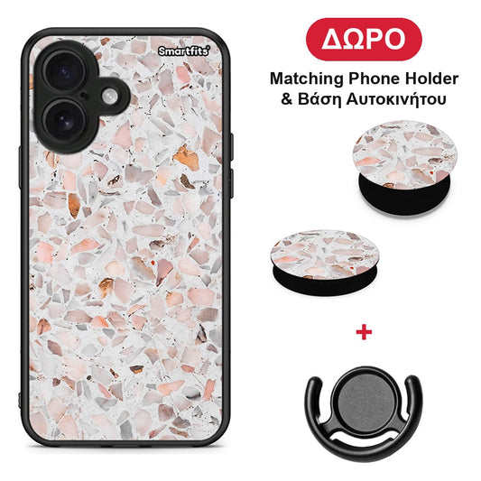 Marble Terrazzo - iPhone 16 θήκη + Δώρο Phone Holder & Βάση Αυτοκινήτου